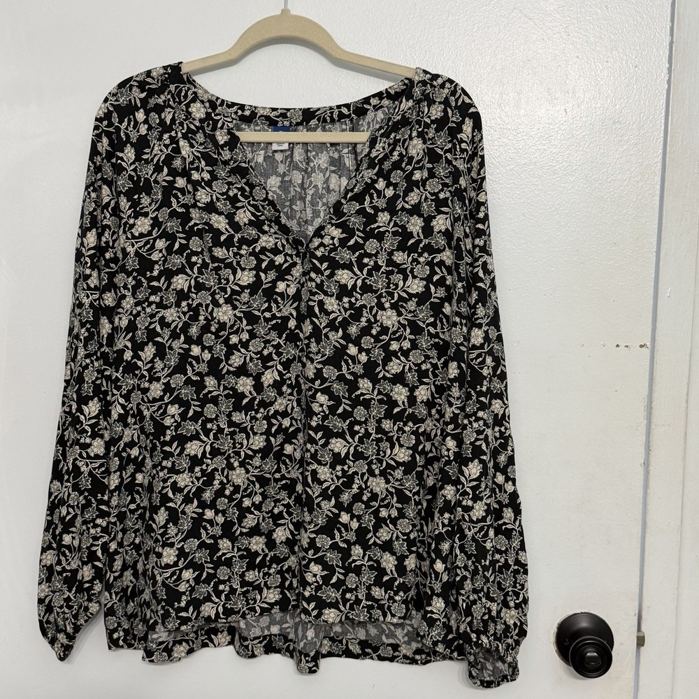 Old Navy Floral Business Casual Boho Peasant Romantic Sz XL Blouse Bishop Sleeve